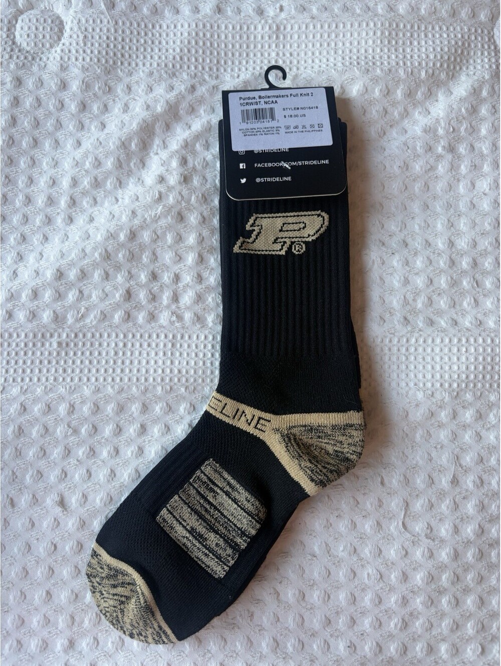 StrideLine Men’s Purdue Crew Socks Black/gold Logo Sports Size 8-13 1 Pair NWT